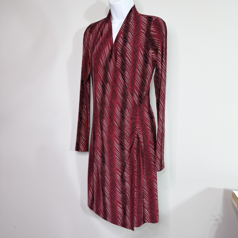 Norma Kamali Dress Womens Small Red Print Long Sleeve Surplice‎ Wrap Stretch